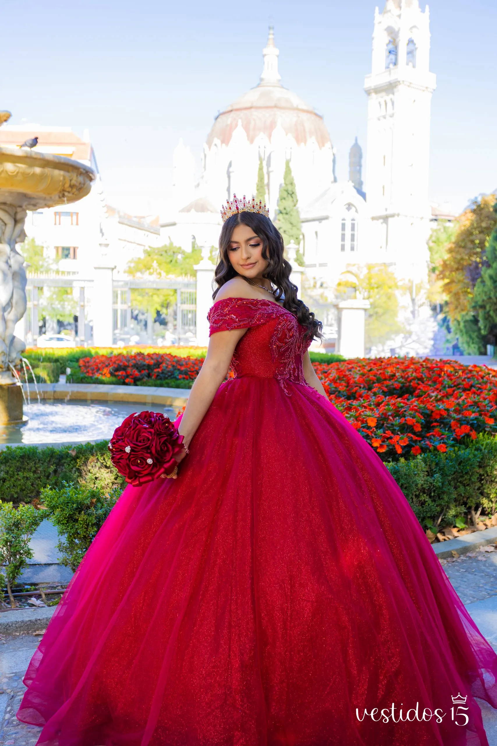 vestido de quinceañer color rojo