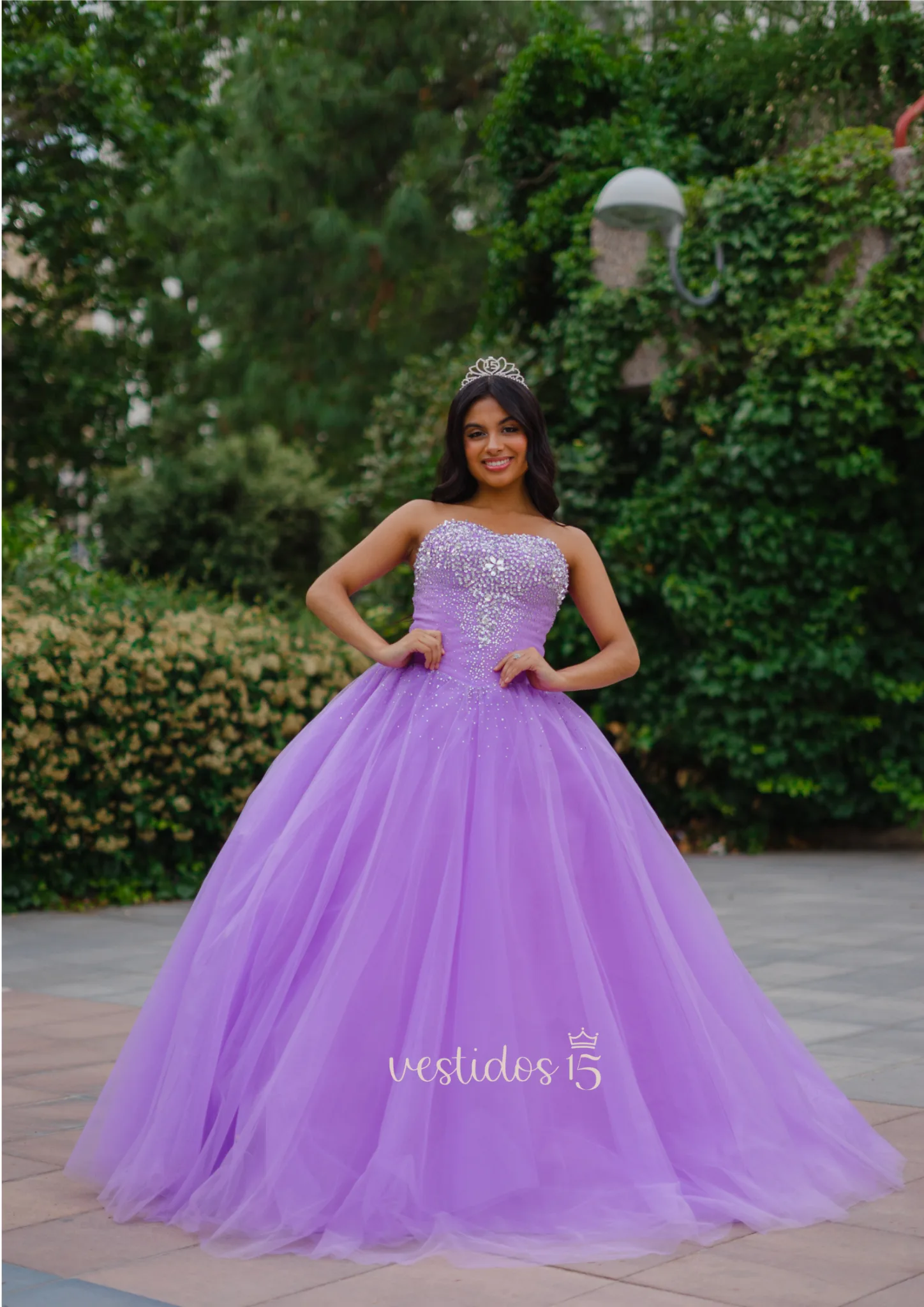 Vestido pedreria lila color — diseño exclusivo en Vestidos15