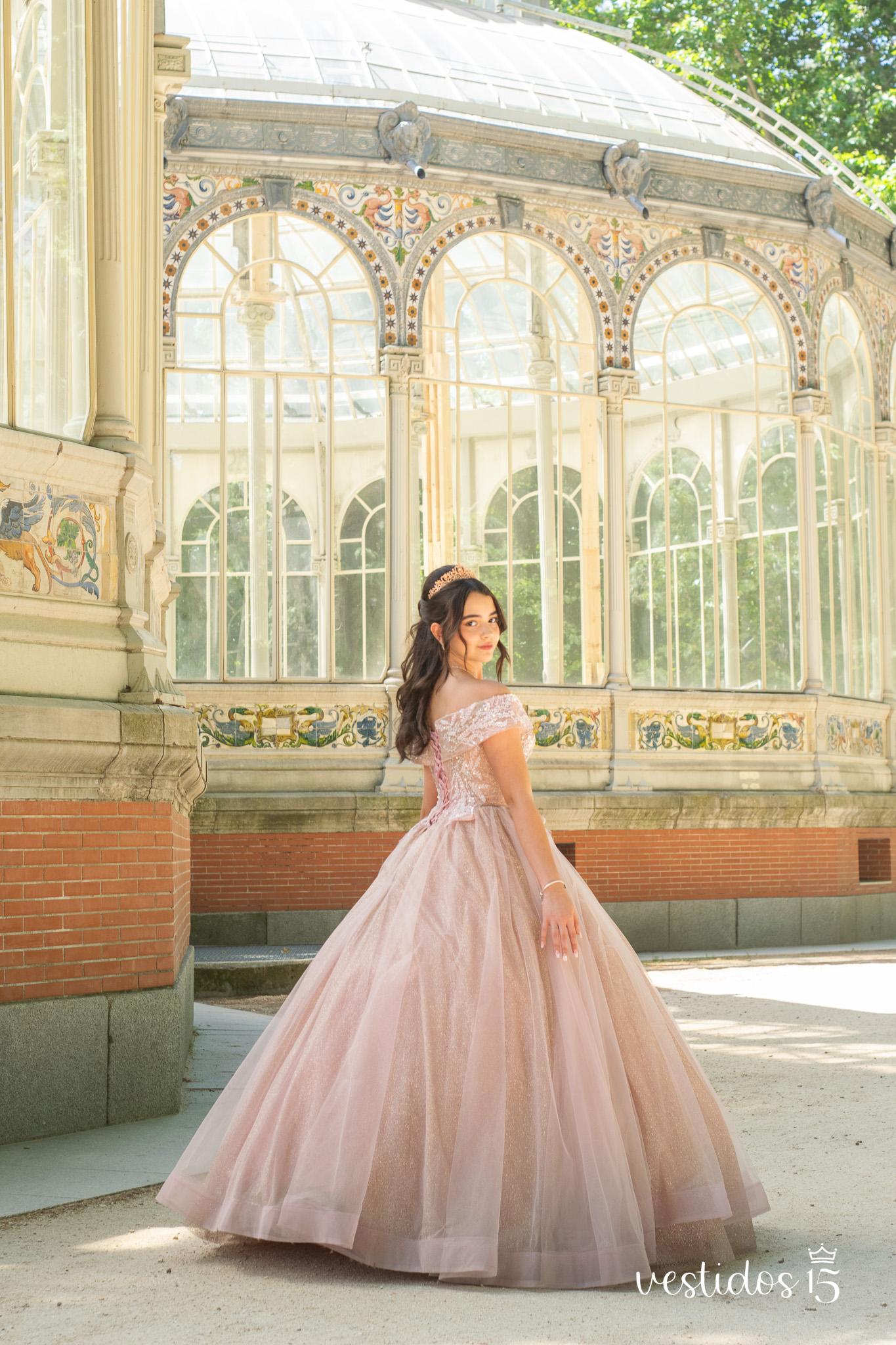Alternative view of Vestido Ashley rosa con dorado