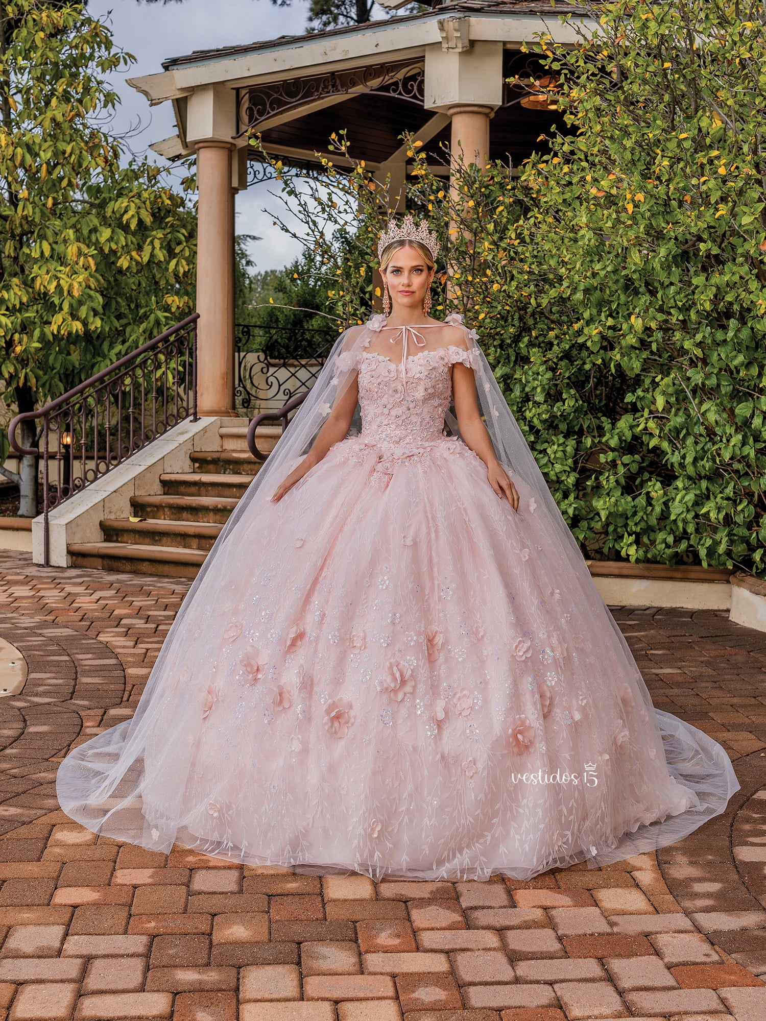 Vestido de 15 años Estrella Floral Rosa Palo / Pastel
