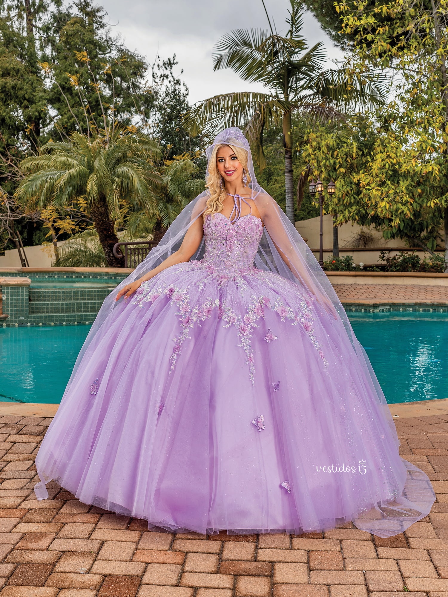 Vestido de 15 años Elegancia Mariposas Malva Lila