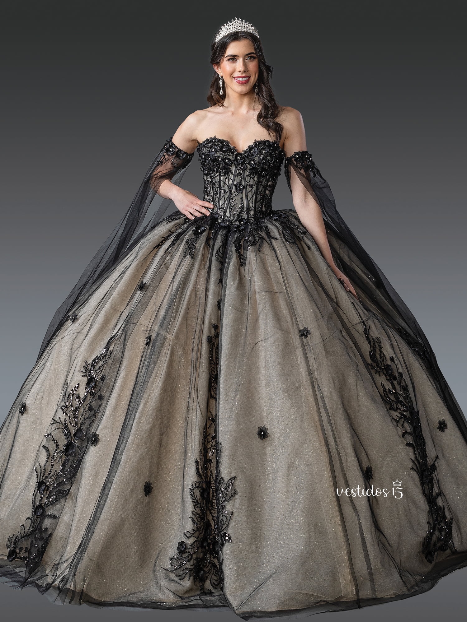 Vestido de 15 años Ébano Nude Negro