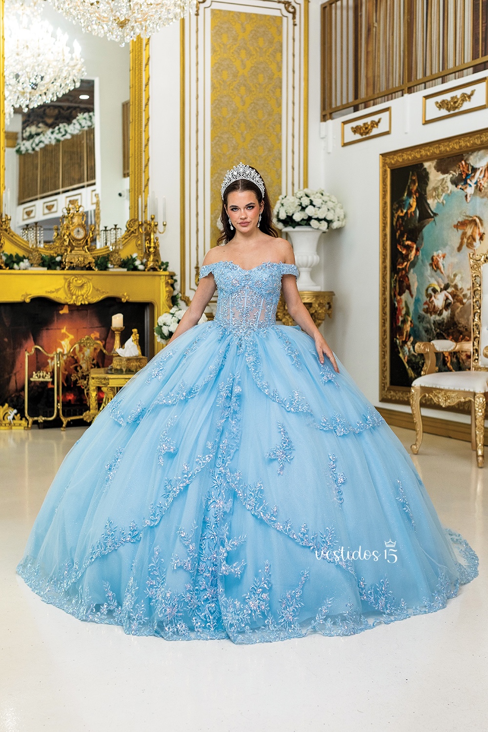 Vestido de 15 años Esplendor Caribe Azul Cielo