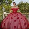 Vestido de quinceañera rojo corte princesa con rosas