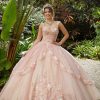 Vestido de quinceañera rosa princesa con aplicaciones florales