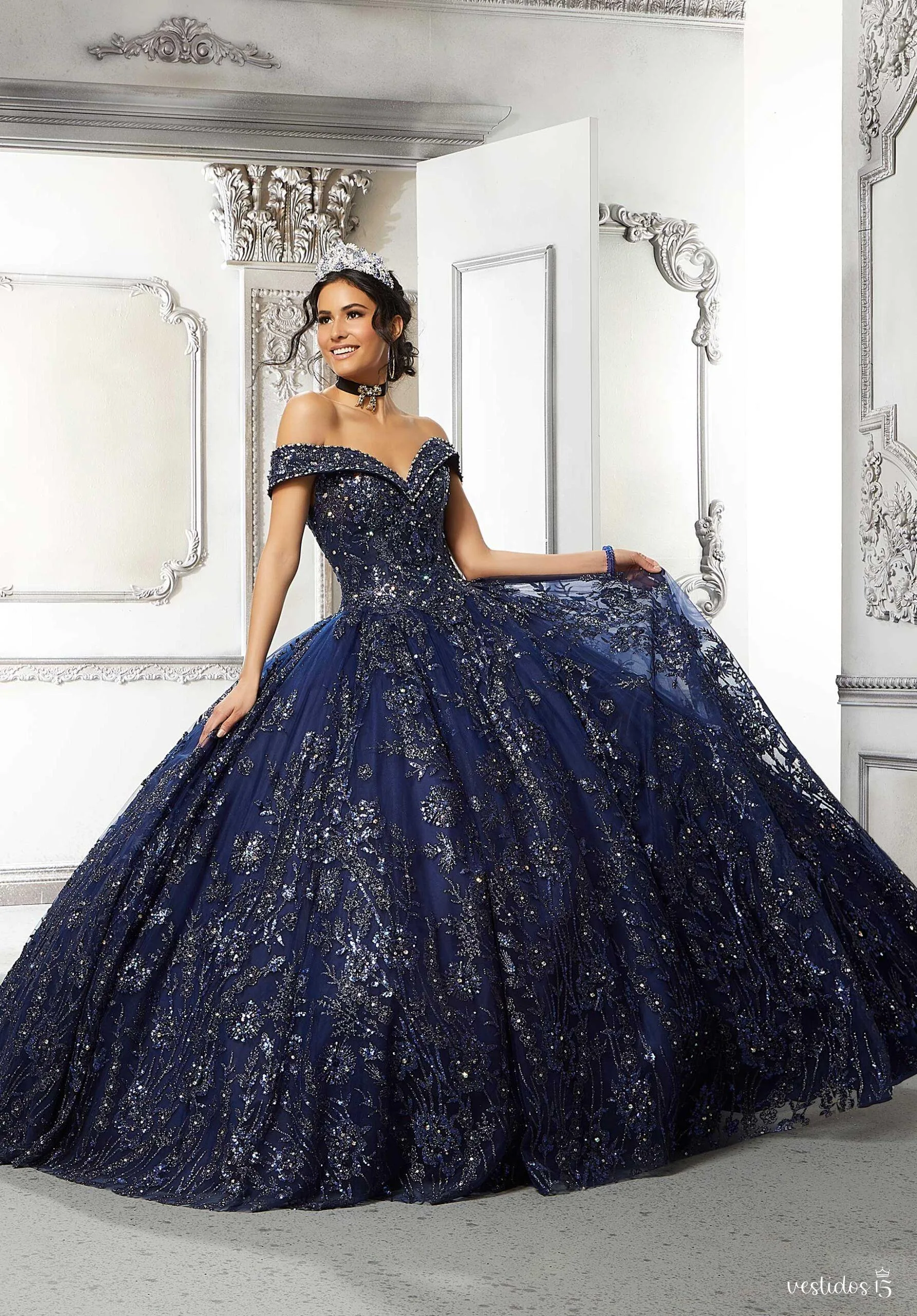 Vestido 15 azul antonina de alta calidad en Vestidos15