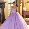 Vestido de quinceañera lavanda corte princesa con bordados y escote corazón