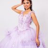 Vestido de quince años lavanda corte princesa con aplicaciones florales