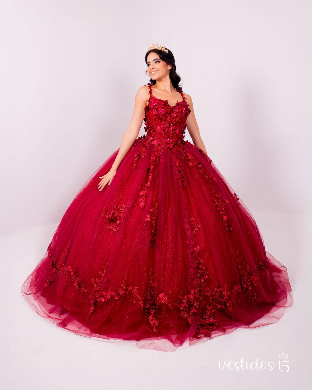 Vestido de 15 color rojo vino