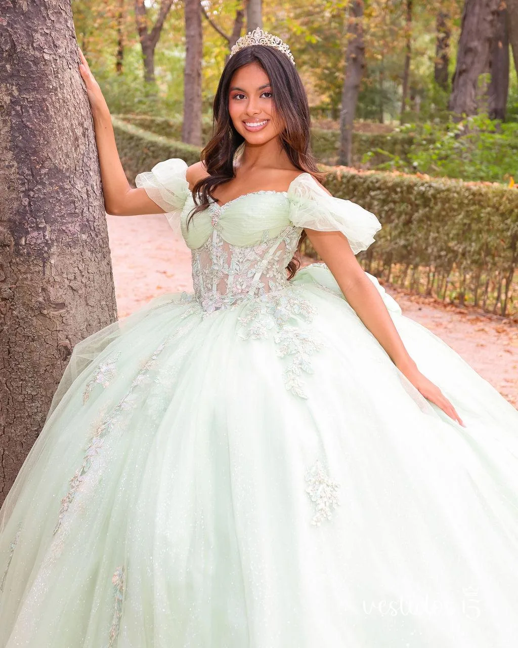 Alternative view of Vestido de 15 años en Alquiler Campanita Verde Claro