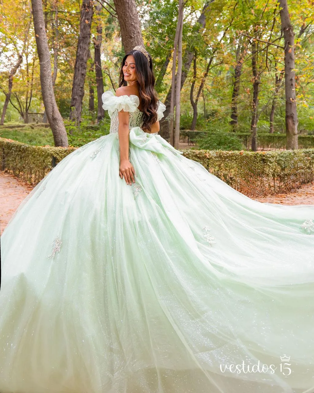 Vestido de 15 años en Alquiler Campanita Verde Claro - Imagen 3