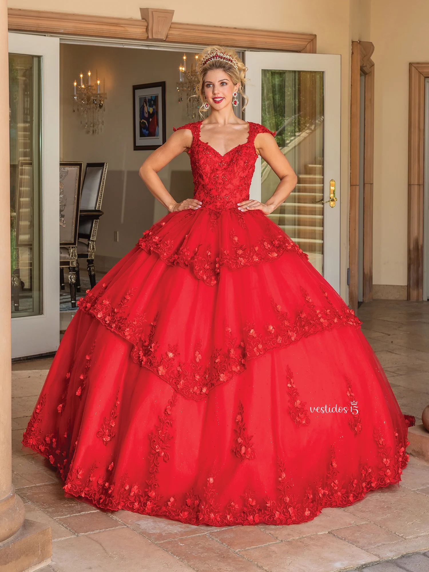 Vestido de 15 años Esencia Carmesí Floral Rojo