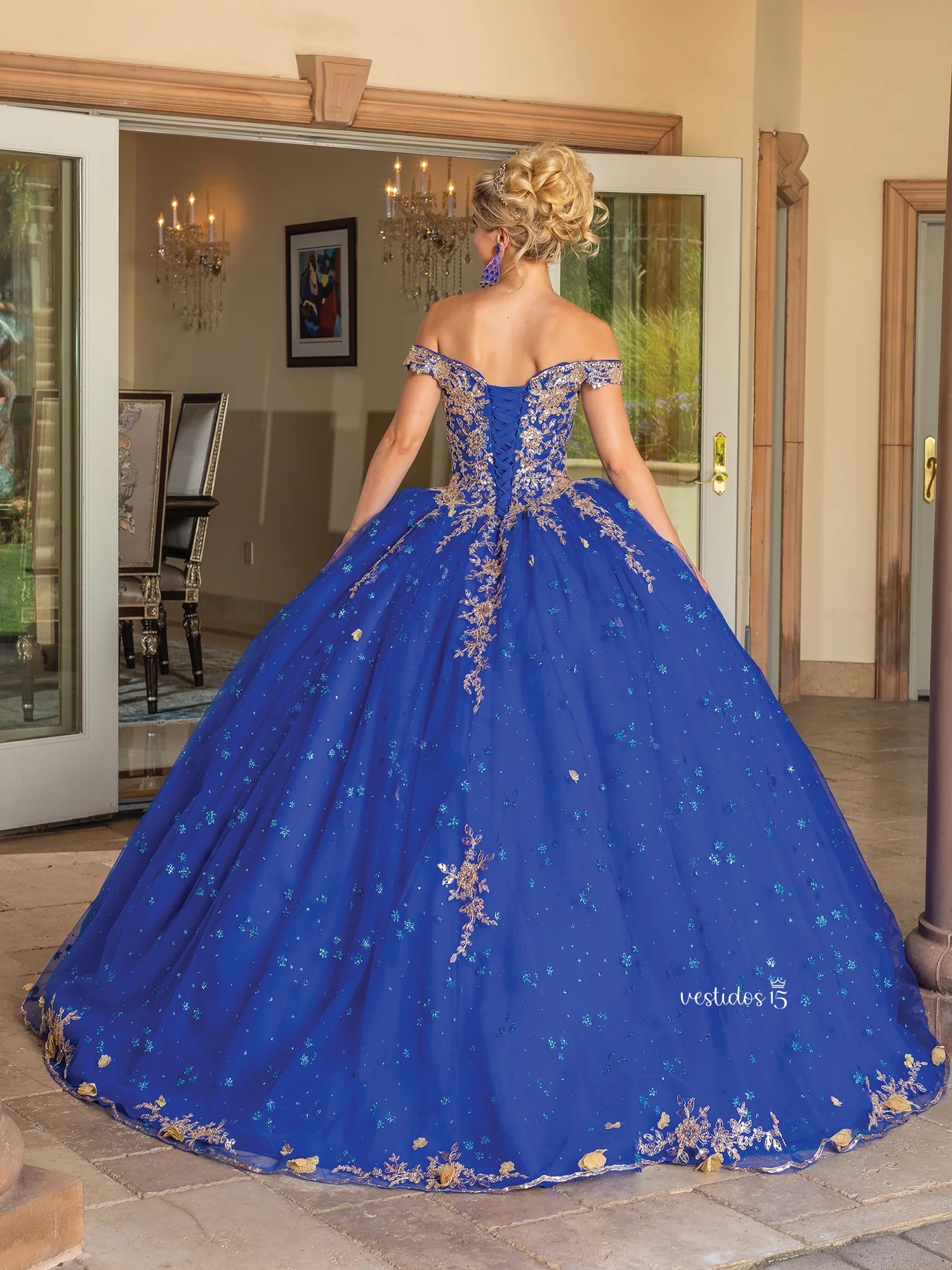 Alternative view of Vestido de 15 años Eterna Azul con Dorado Real