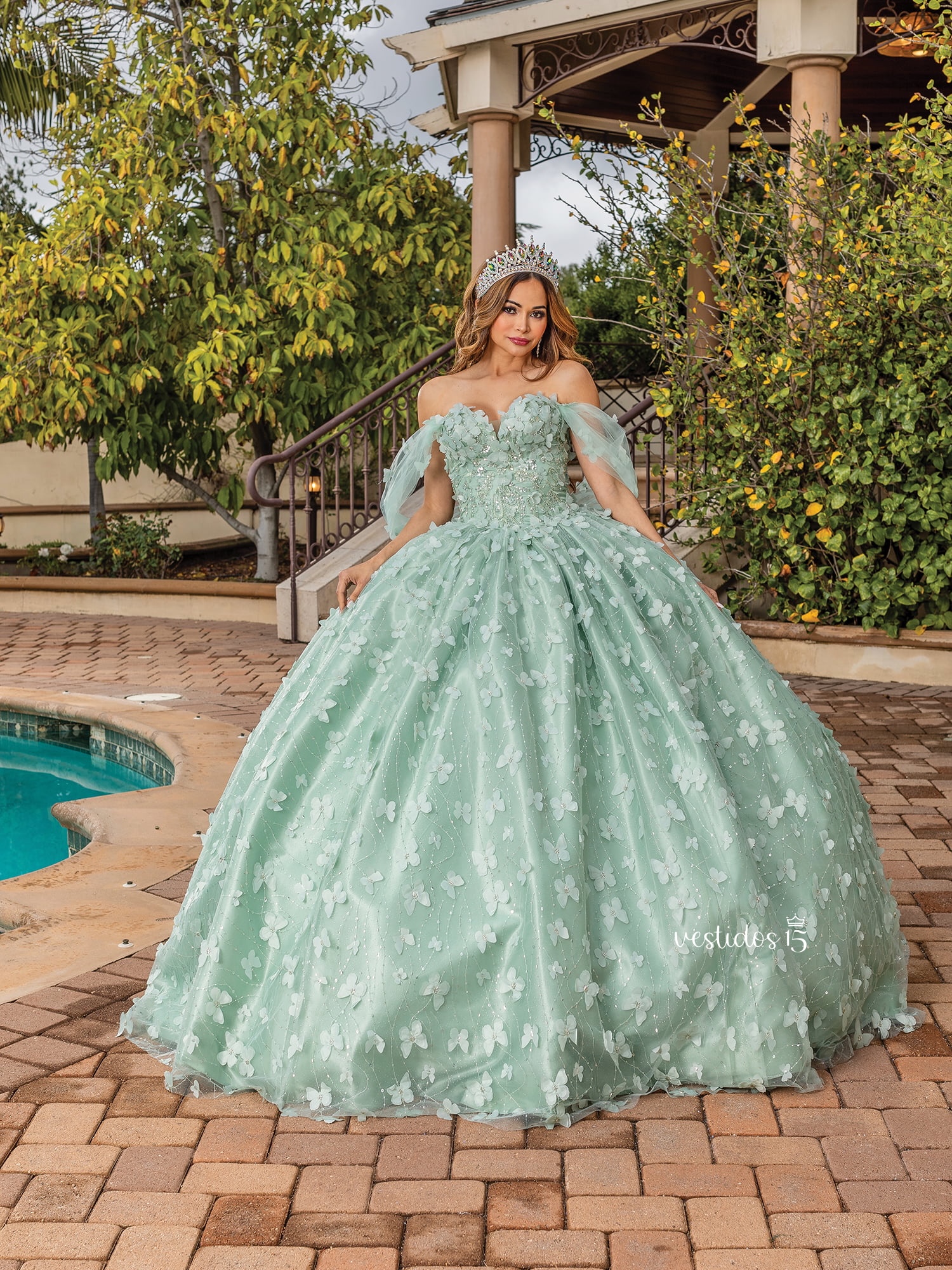 Vestido de 15 años Clara Salvia Verde Pastel