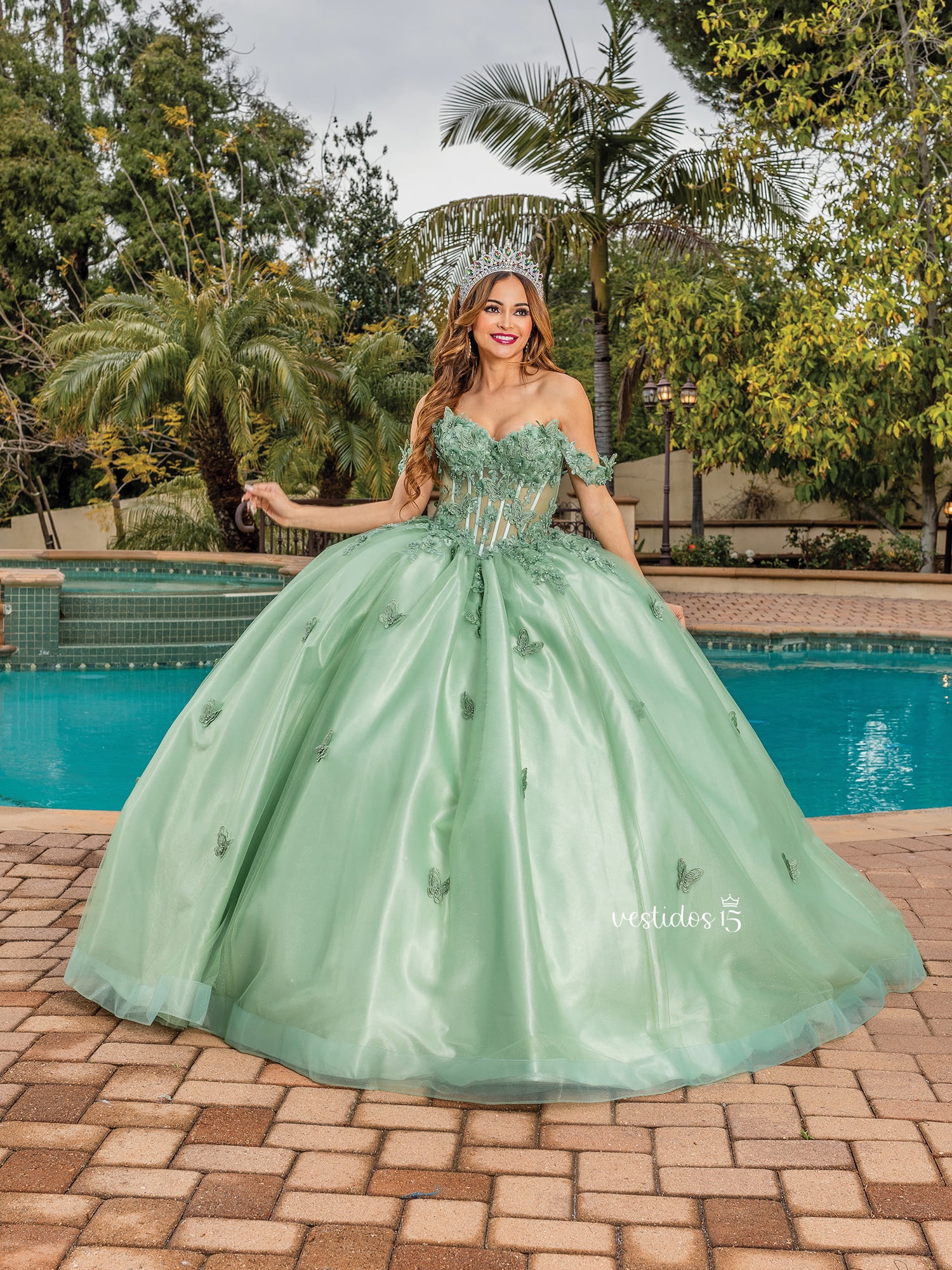 Vestido de 15 años Mariposa Salvia