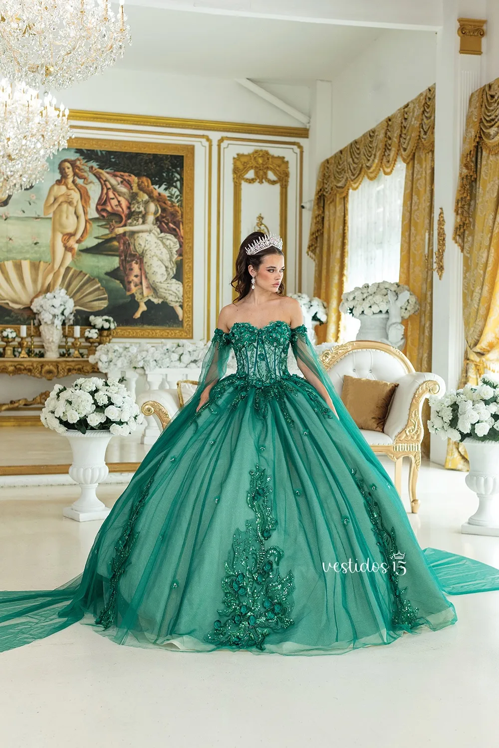 Vestido 15 verde esencia años — diseño exclusivo en Vestidos15