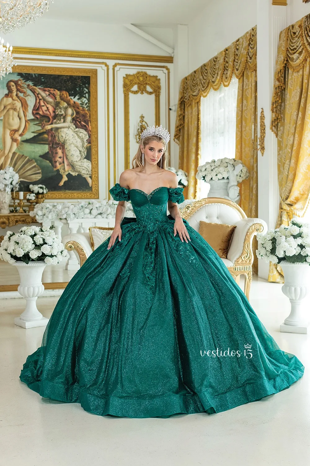Vestido 15 verde eclipse de alta calidad en Vestidos15