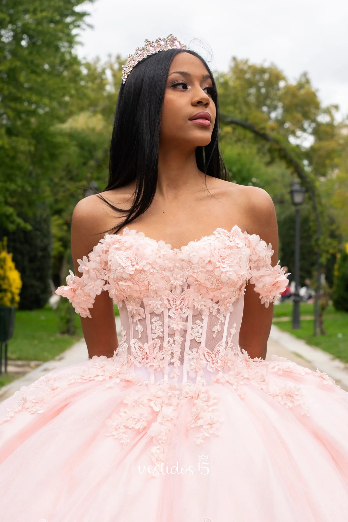 Vestido de 15 años Mariposa Rosa - Imagen 5