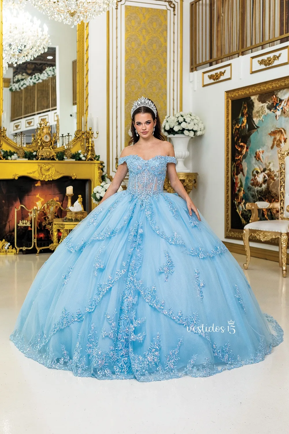 Vestido 15 azul esplendor de alta calidad en Vestidos15