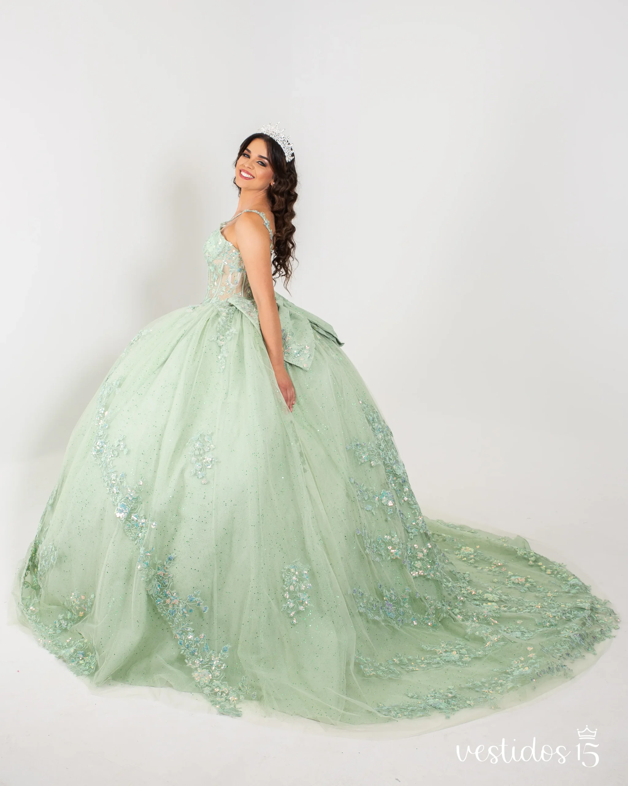 Vestido de 15 años Giss Verde Manzana Vestido de 15 años Giss Verde Manzana - Imagen 2