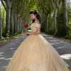 vestido de quinceañera color dorado