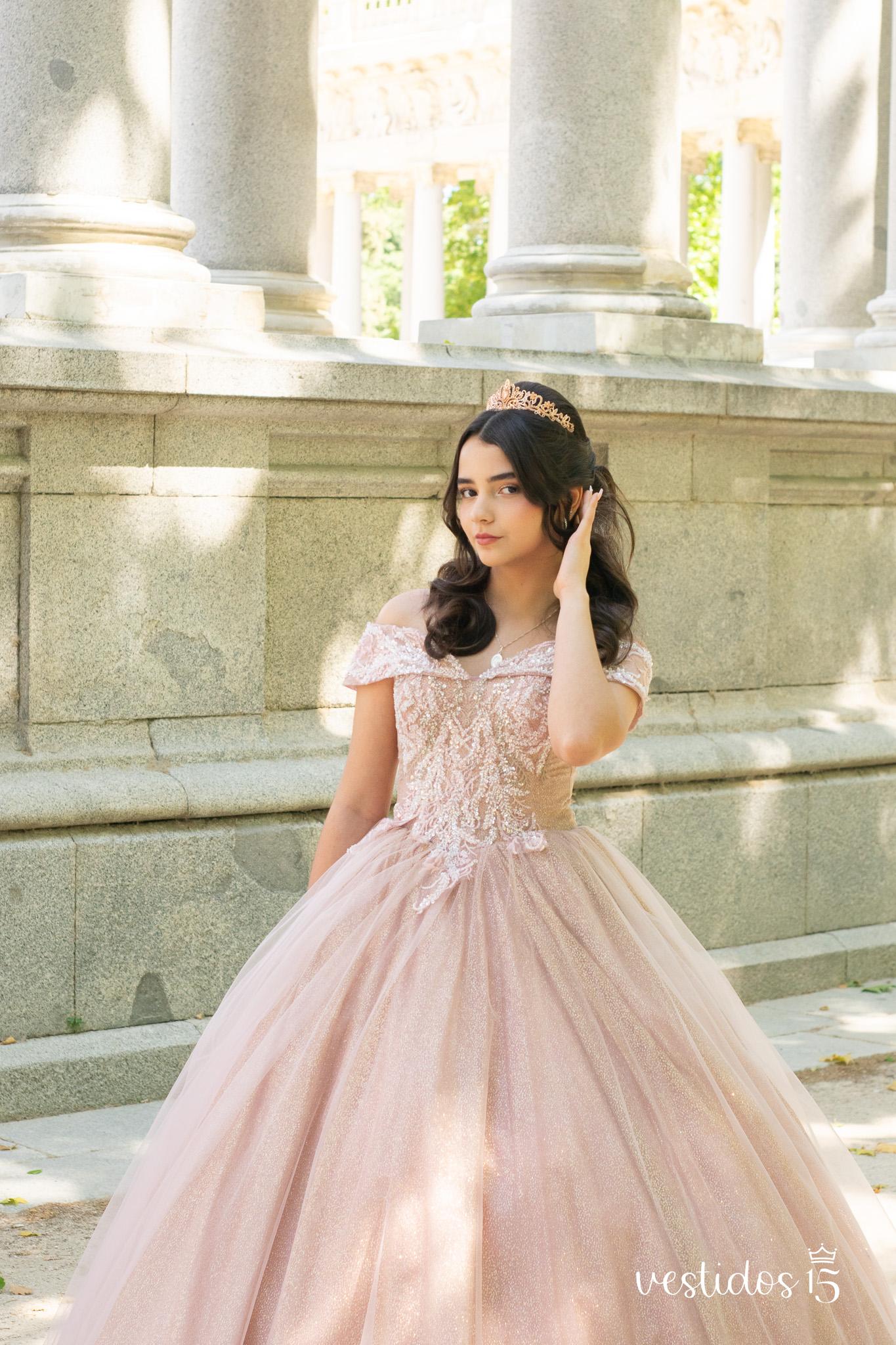 Alternative view of Vestido Ashley rosa con dorado
