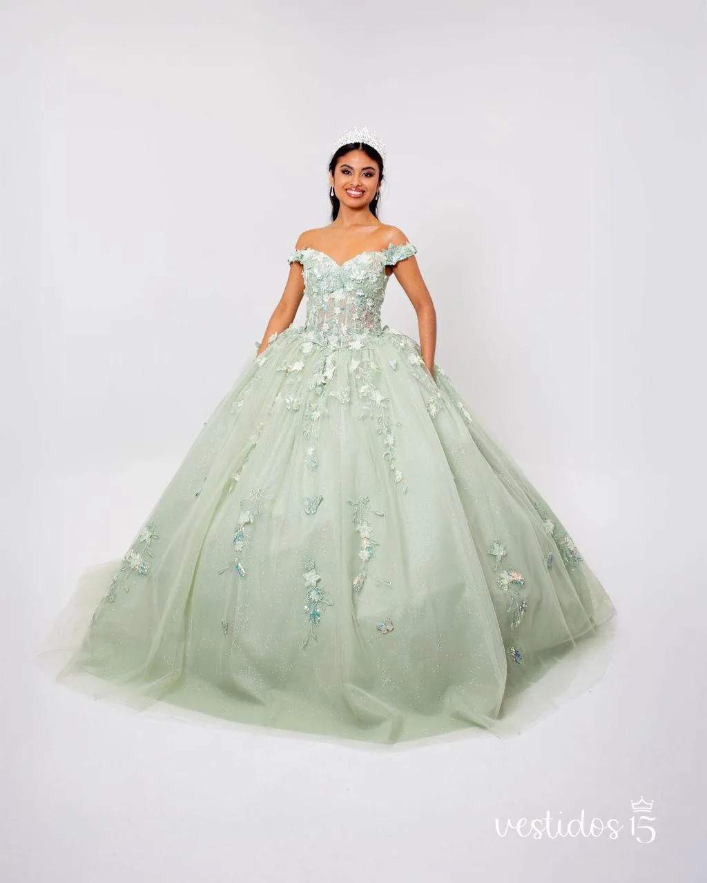 Vestido alquiler verde rosi de alta calidad en Vestidos15