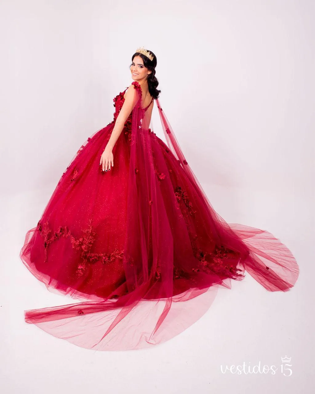 Vestido de 15 años Diana Rojo en Alquiler - Imagen 3