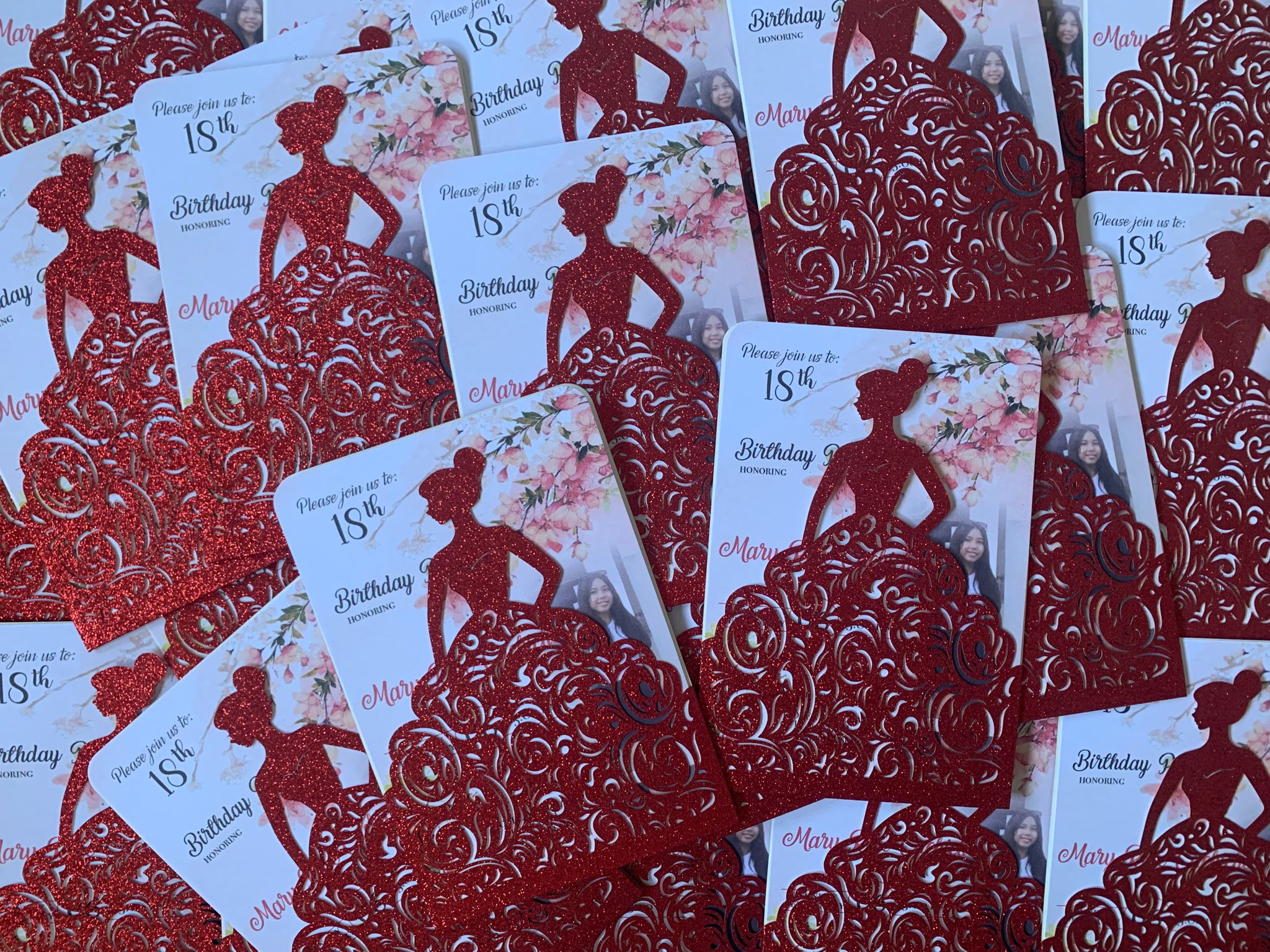 Invitación princesa purpurina roja