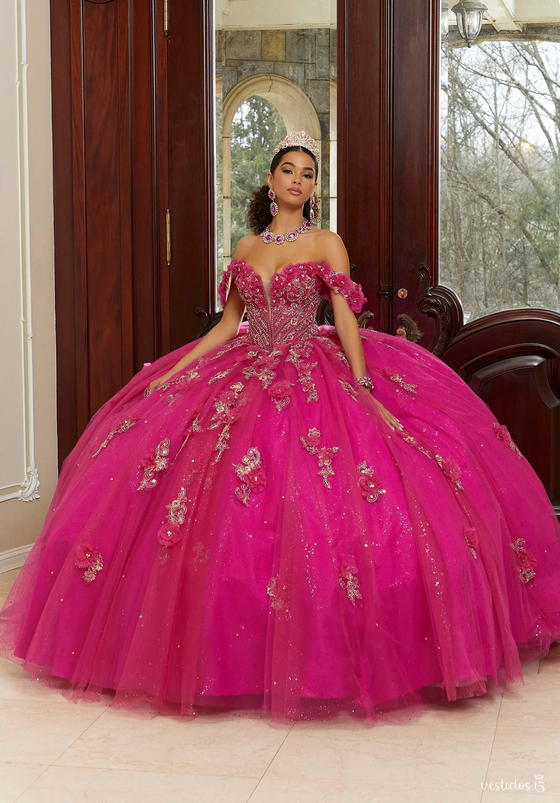 Vestido 15 rosa ana de alta calidad en Vestidos15