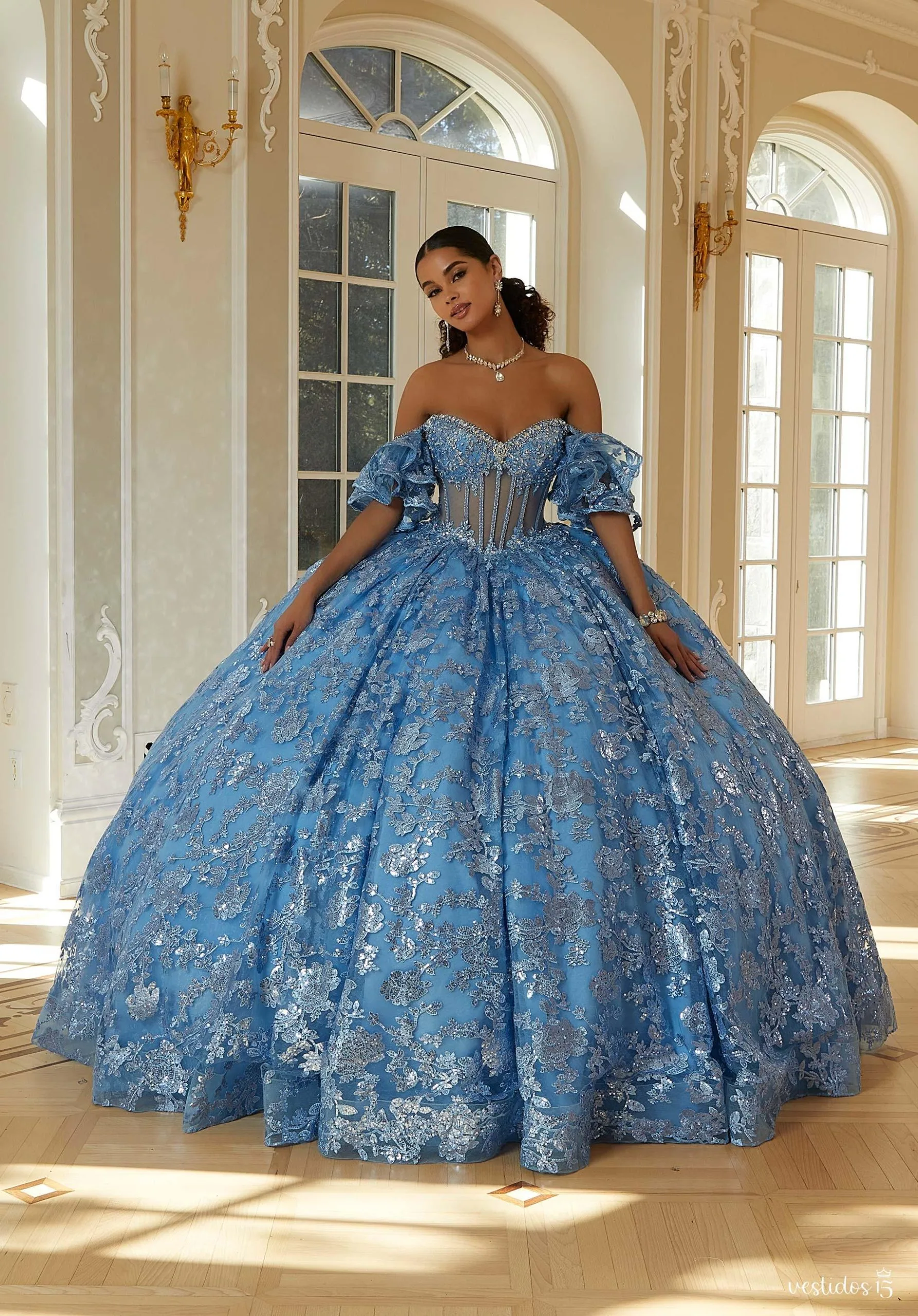 Vestido 15 azul alba — diseño exclusivo en Vestidos15