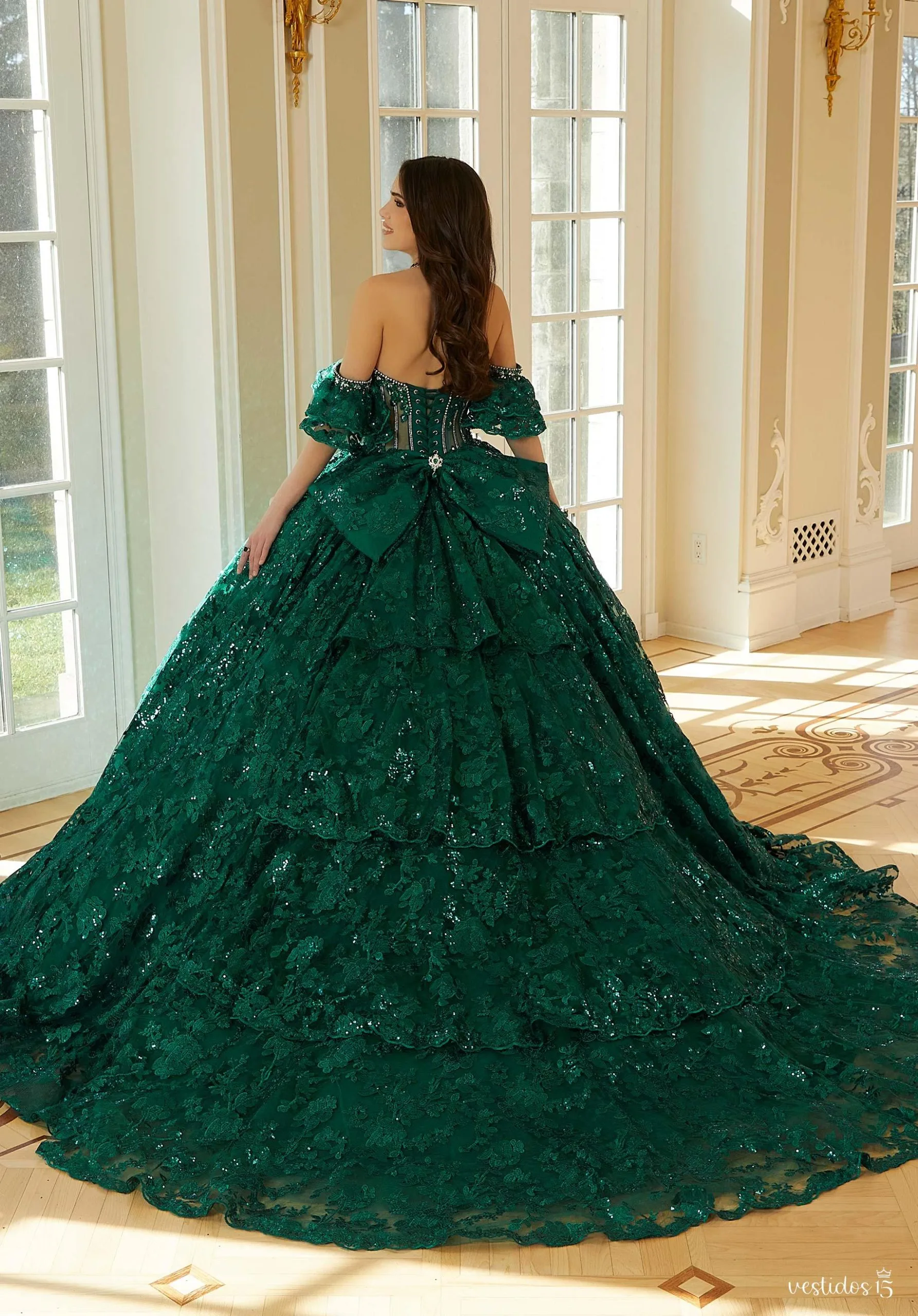 Vestido de 15 años Alba Verde Oscuro - Imagen 3