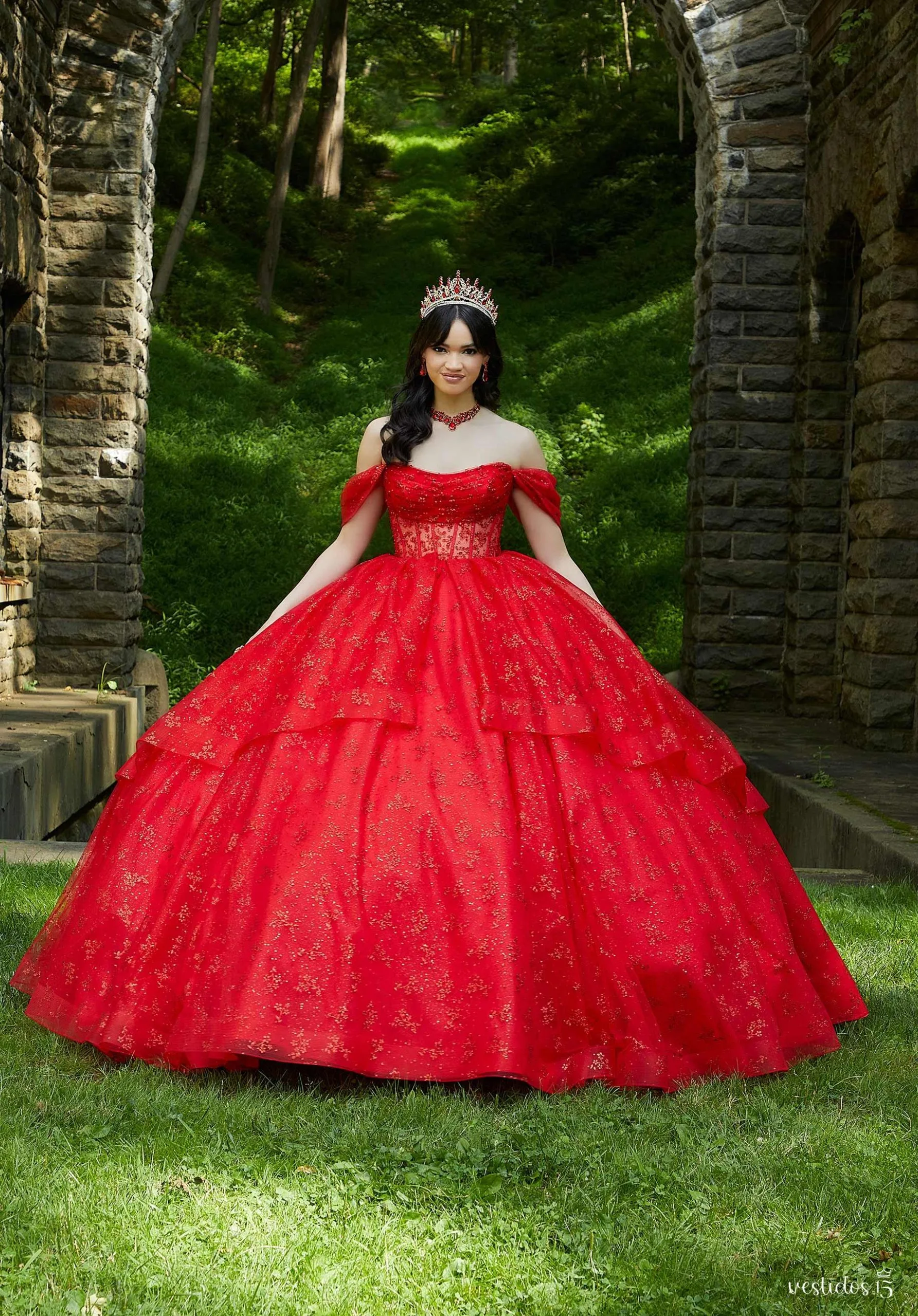 Vestido 15 rojo anahi de alta calidad en Vestidos15