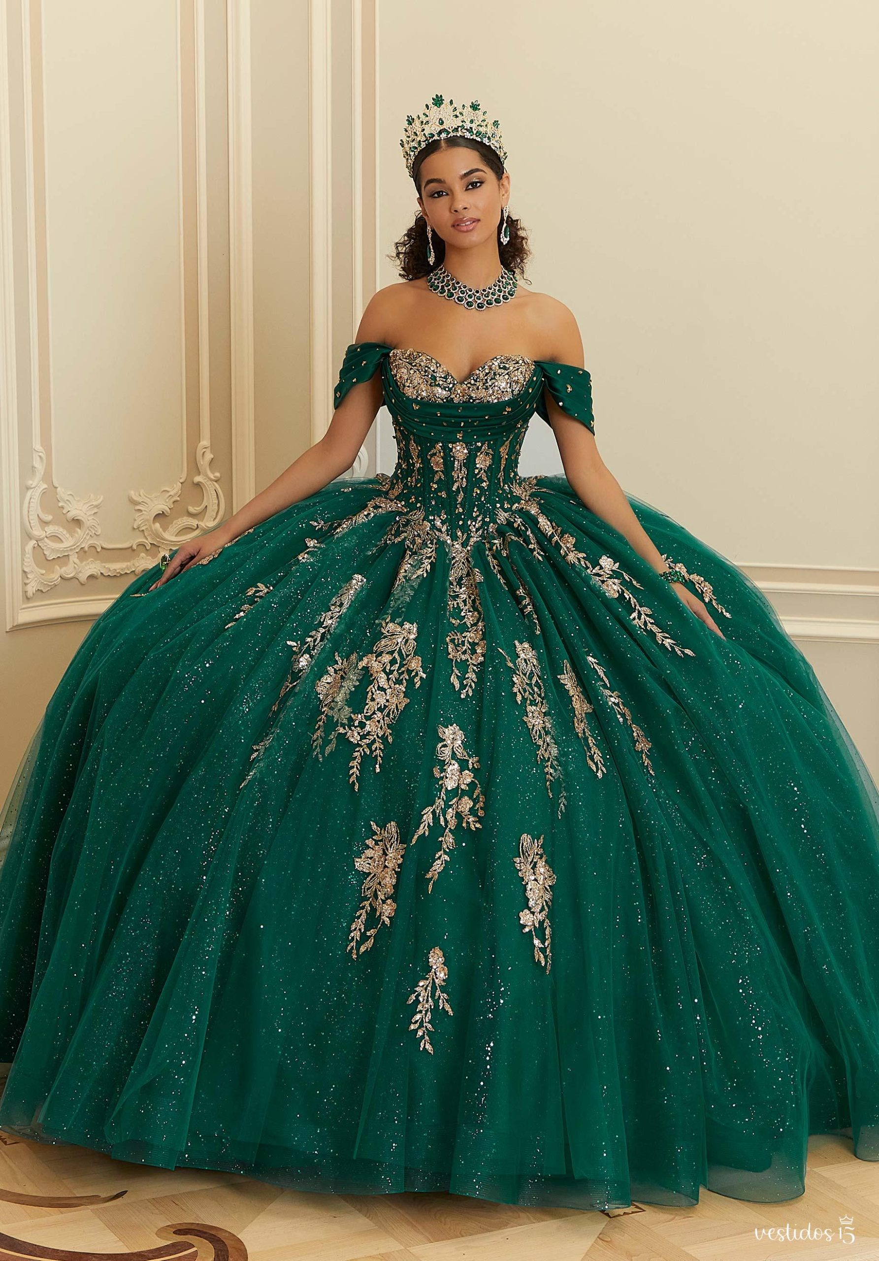 Vestido de 15 años Alejandra Verde Oscuro