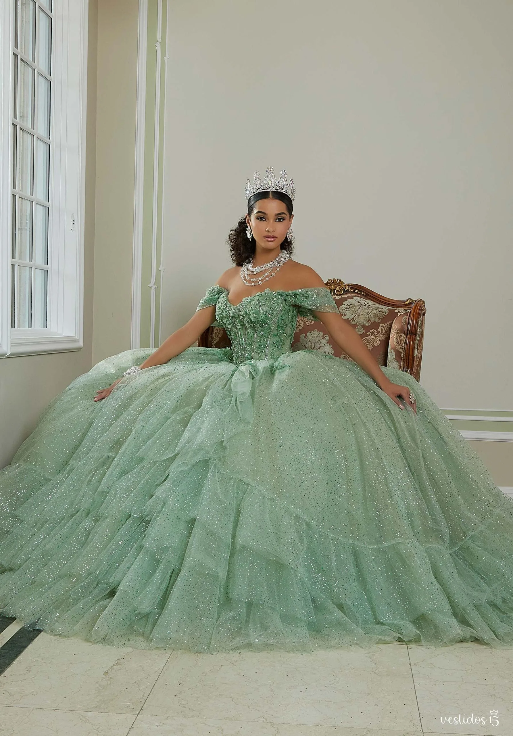 Vestido 15 verde andrea — diseño exclusivo en Vestidos15