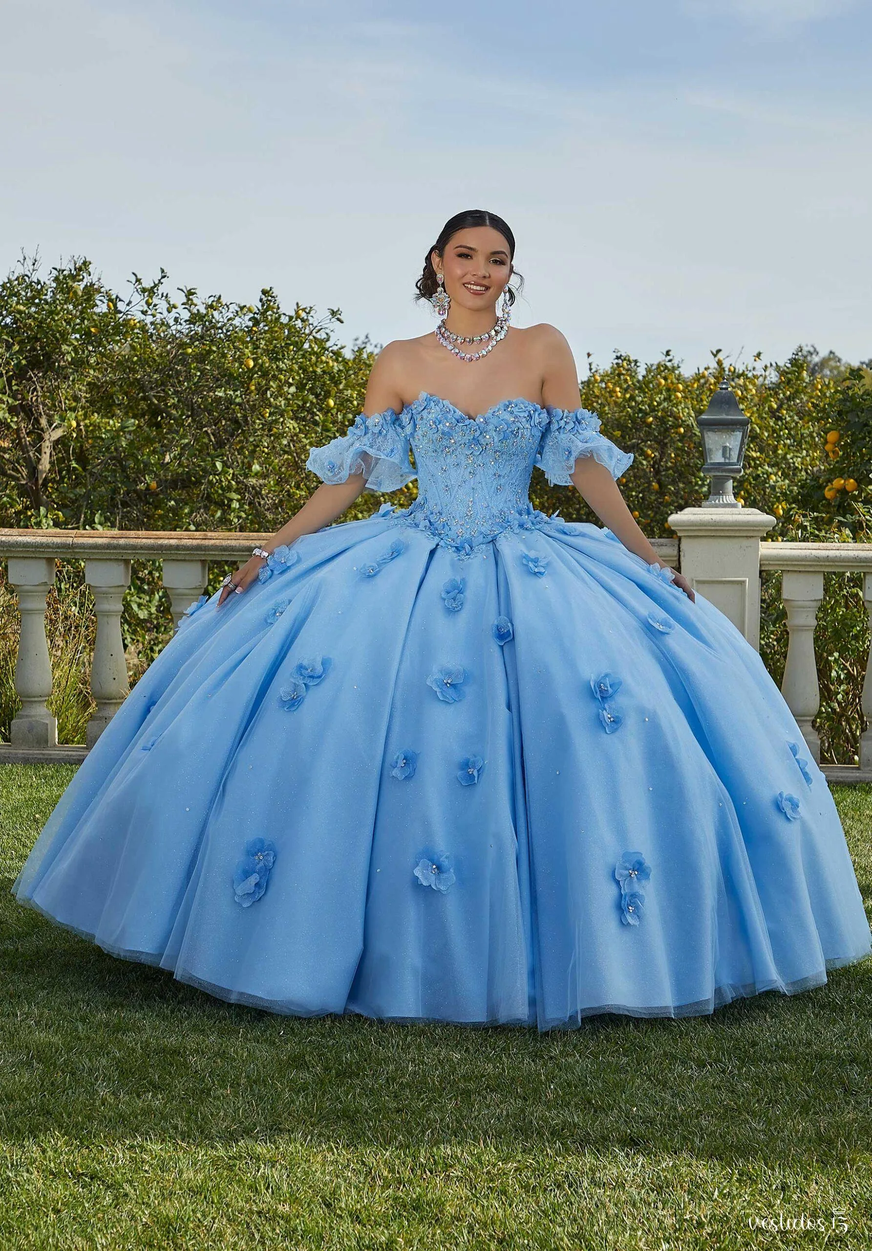 Vestido 15 azul amelia de alta calidad en Vestidos15