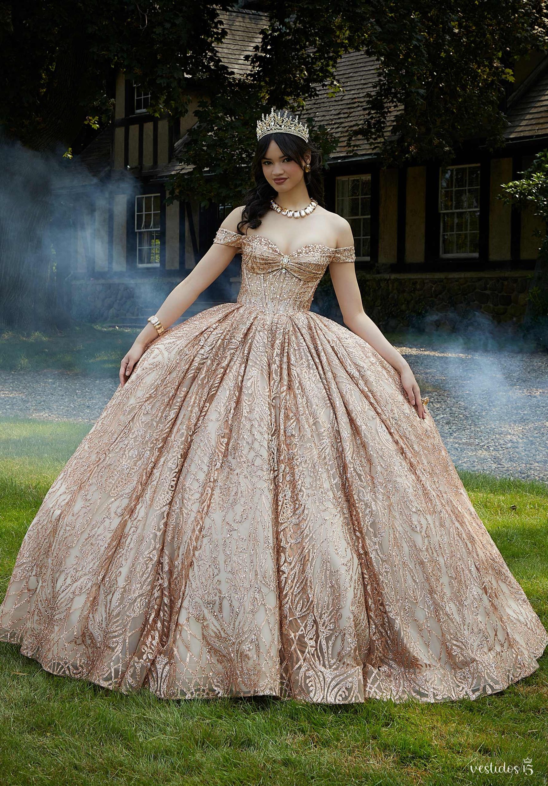 Vestido de 15 años Adriana Rosa Rose Gold