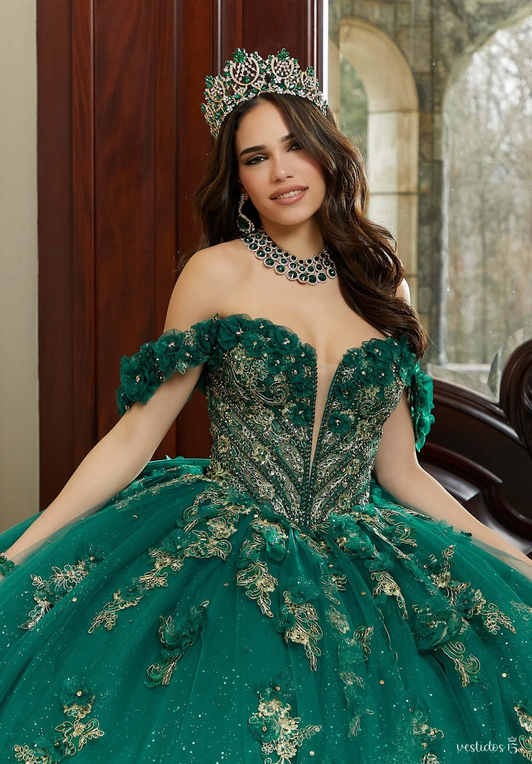 Alternative view of Vestido de 15 años Ana Verde Oscuro
