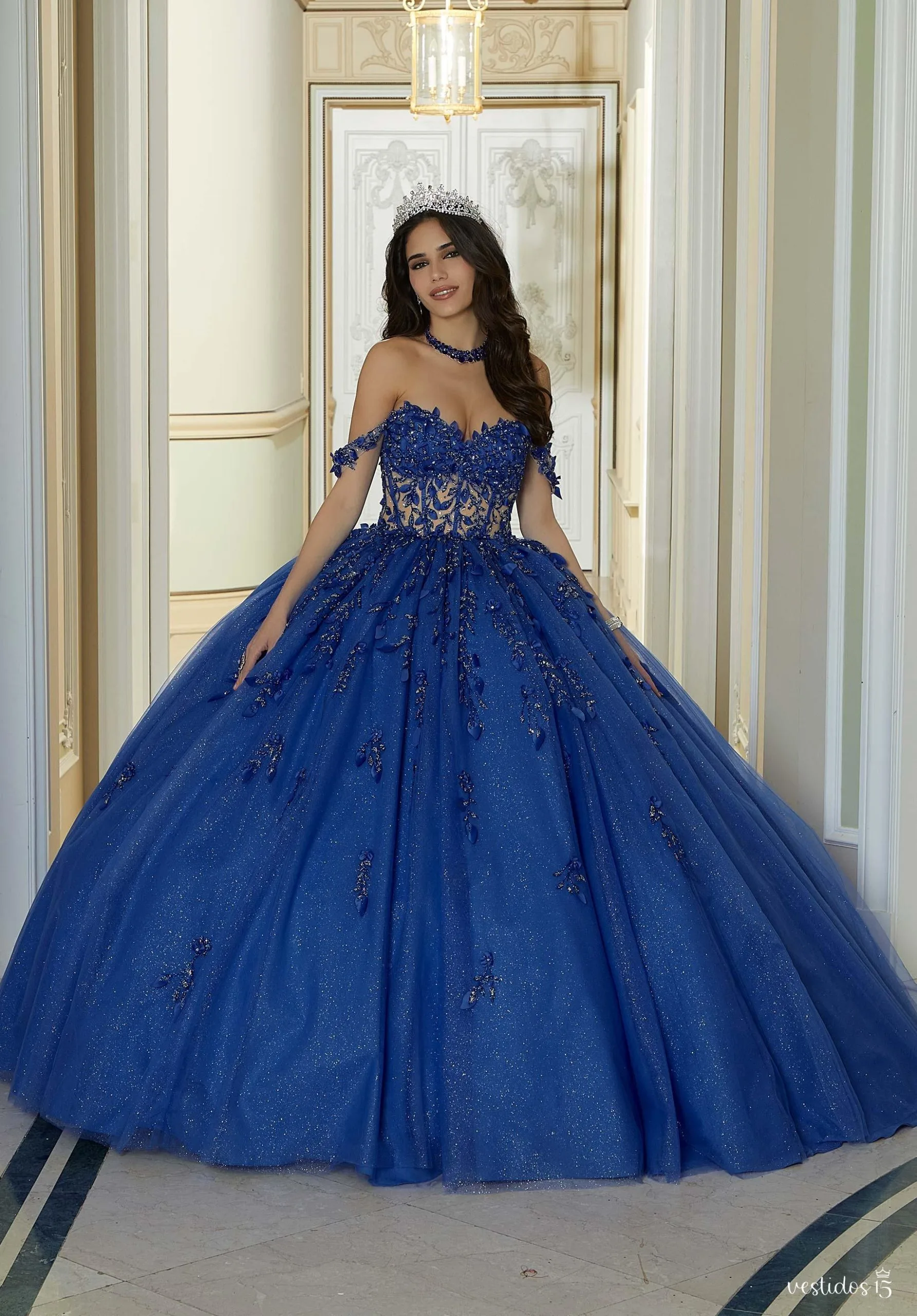 Vestido 15 azul angela — diseño exclusivo en Vestidos15