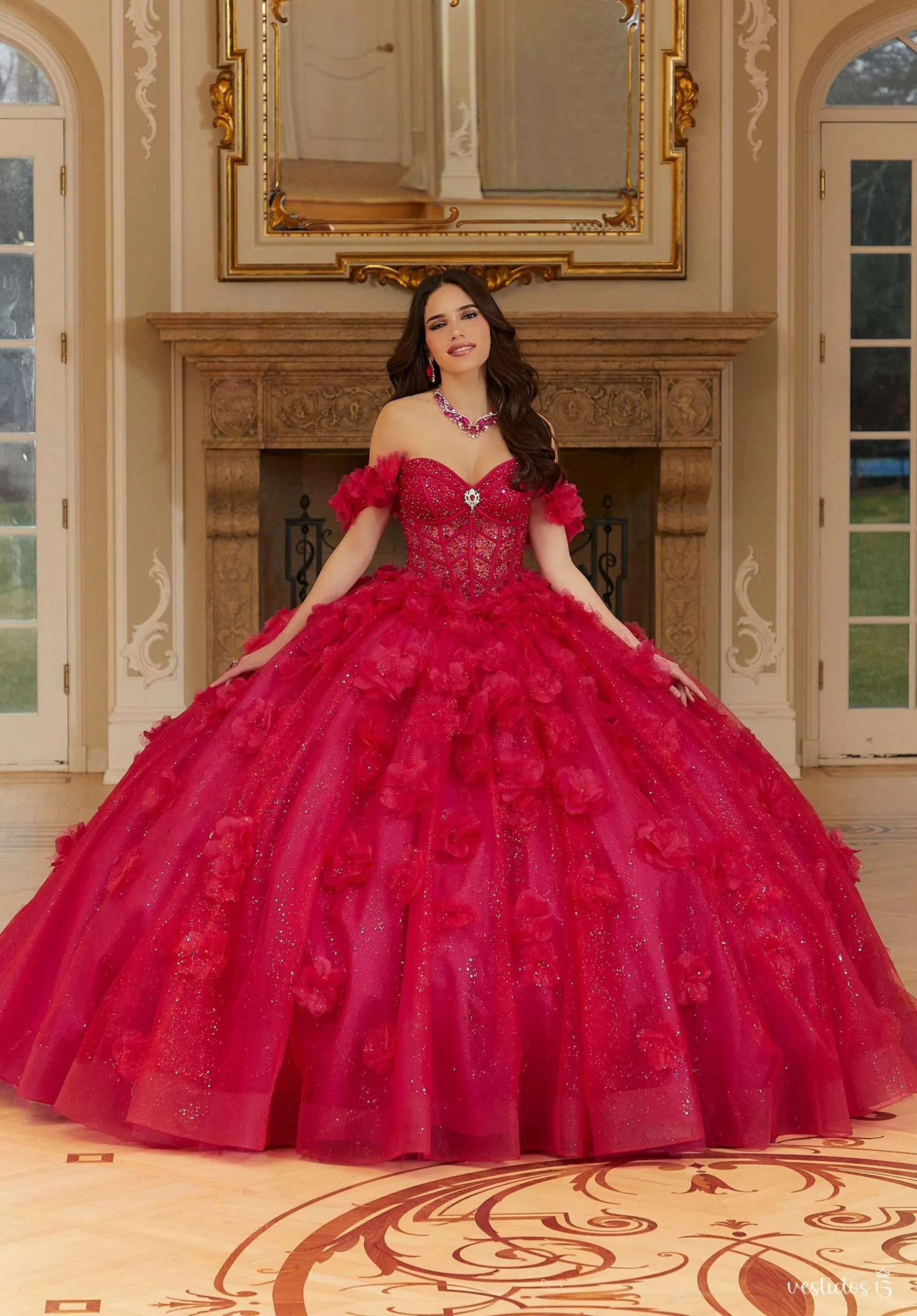 Vestido 15 rojo alicia de alta calidad en Vestidos15