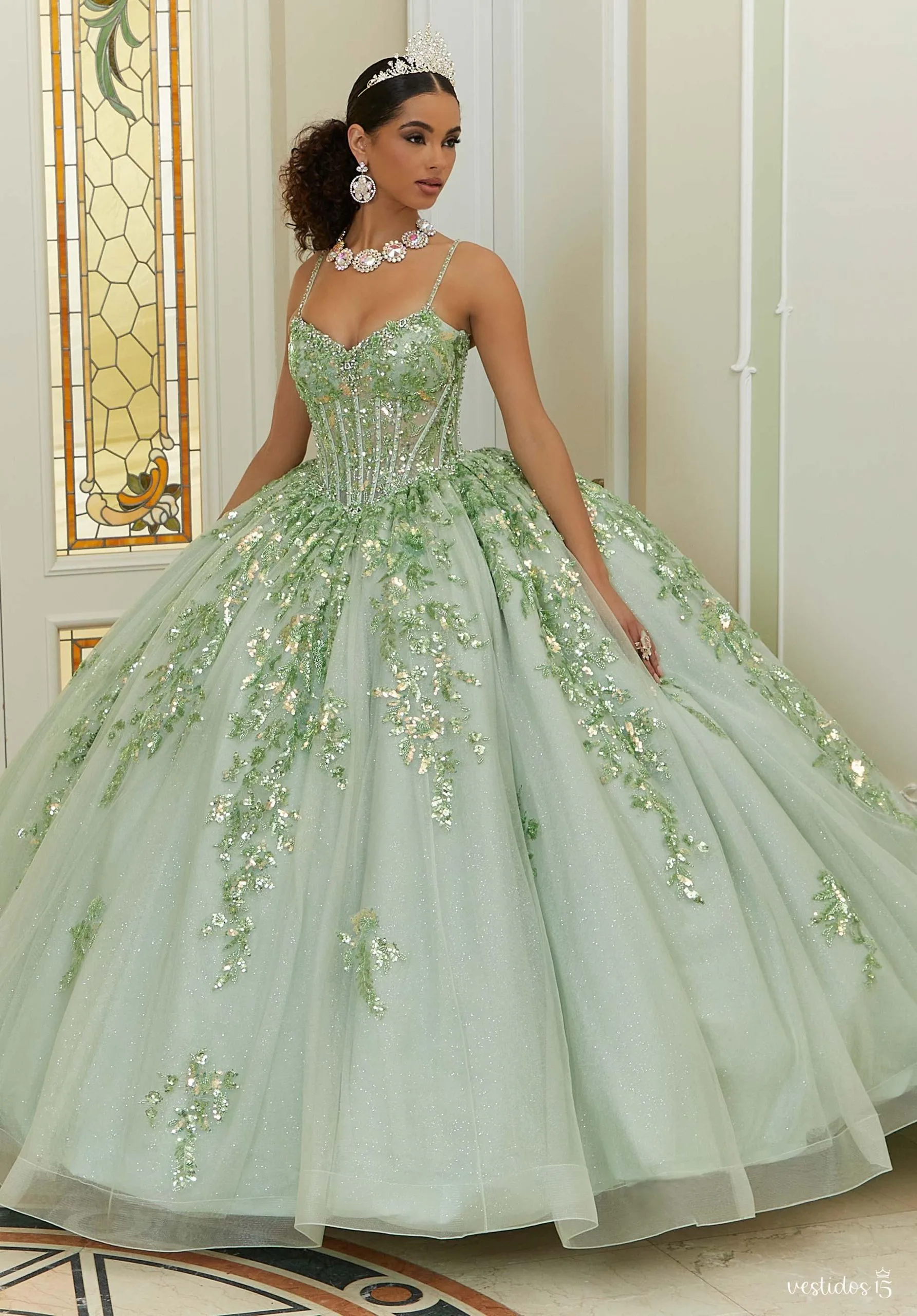 Vestido 15 verde araceli — diseño exclusivo en Vestidos15
