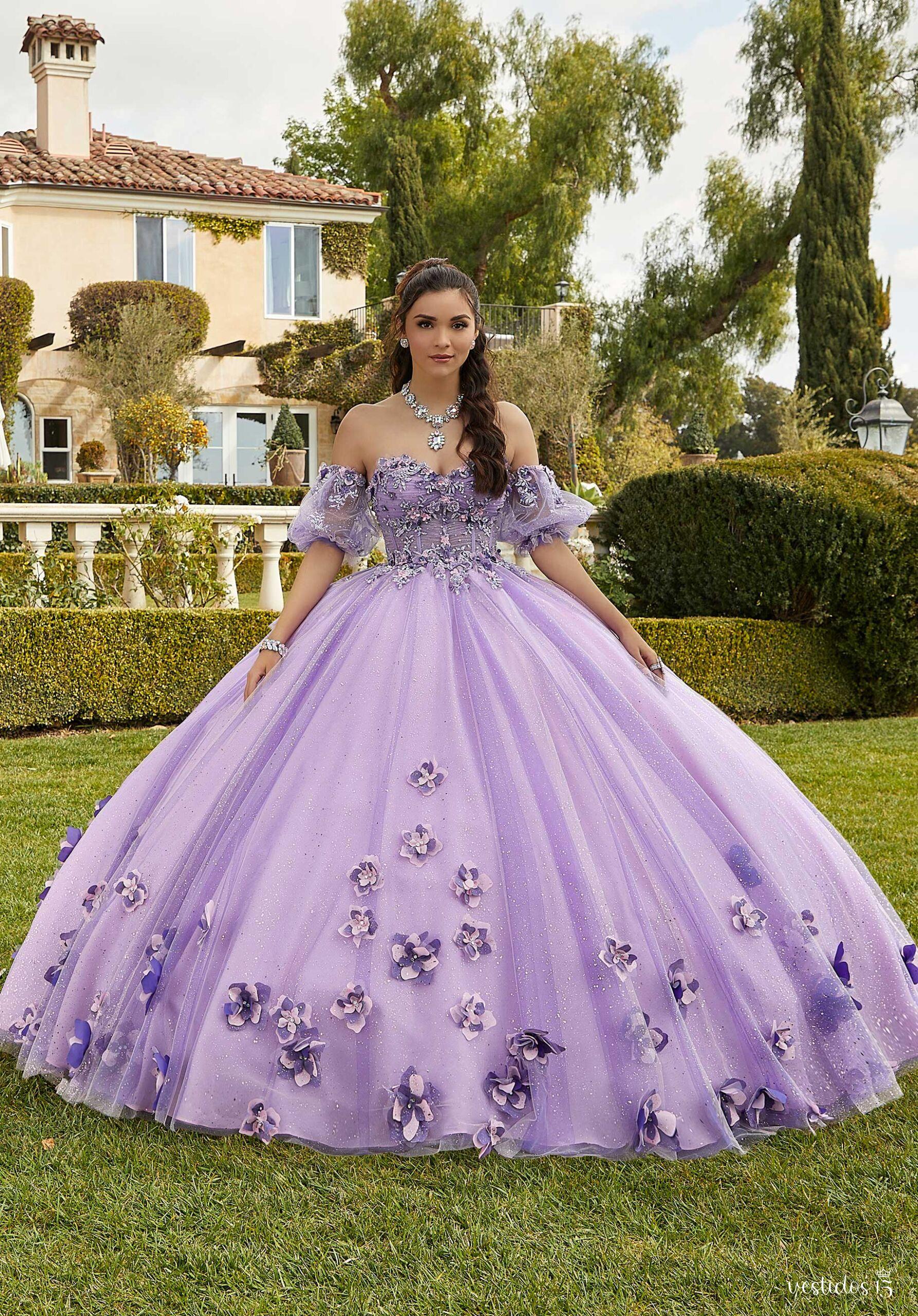 Vestido de 15 años Abril Lila Floral