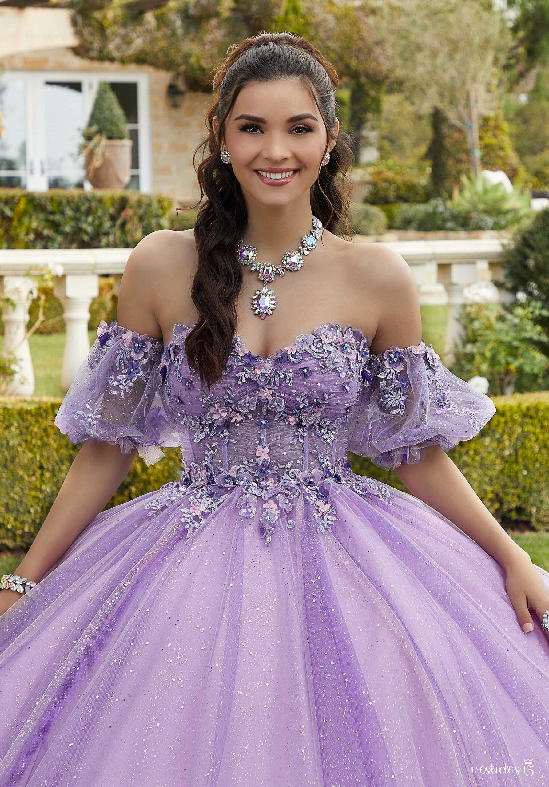 Alternative view of Vestido de 15 años Abril Lila Floral
