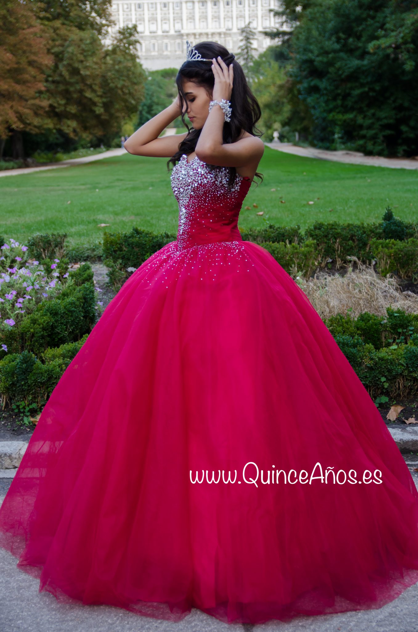 Vestido largo palabra de honor con Pedrería Rojo