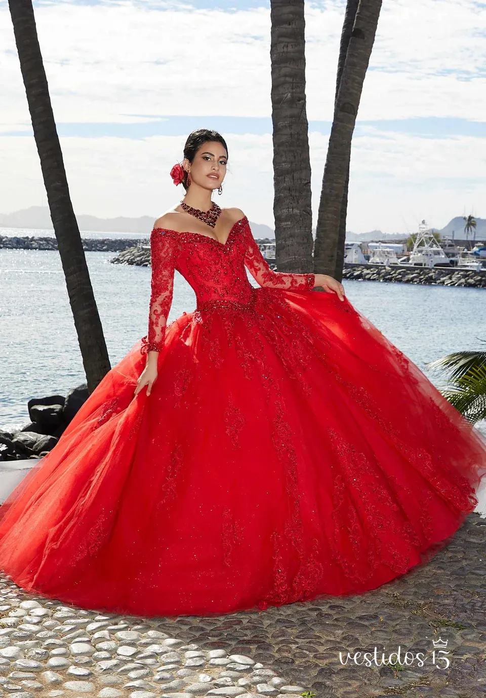Vestido 15 rojo girogina — diseño exclusivo en Vestidos15