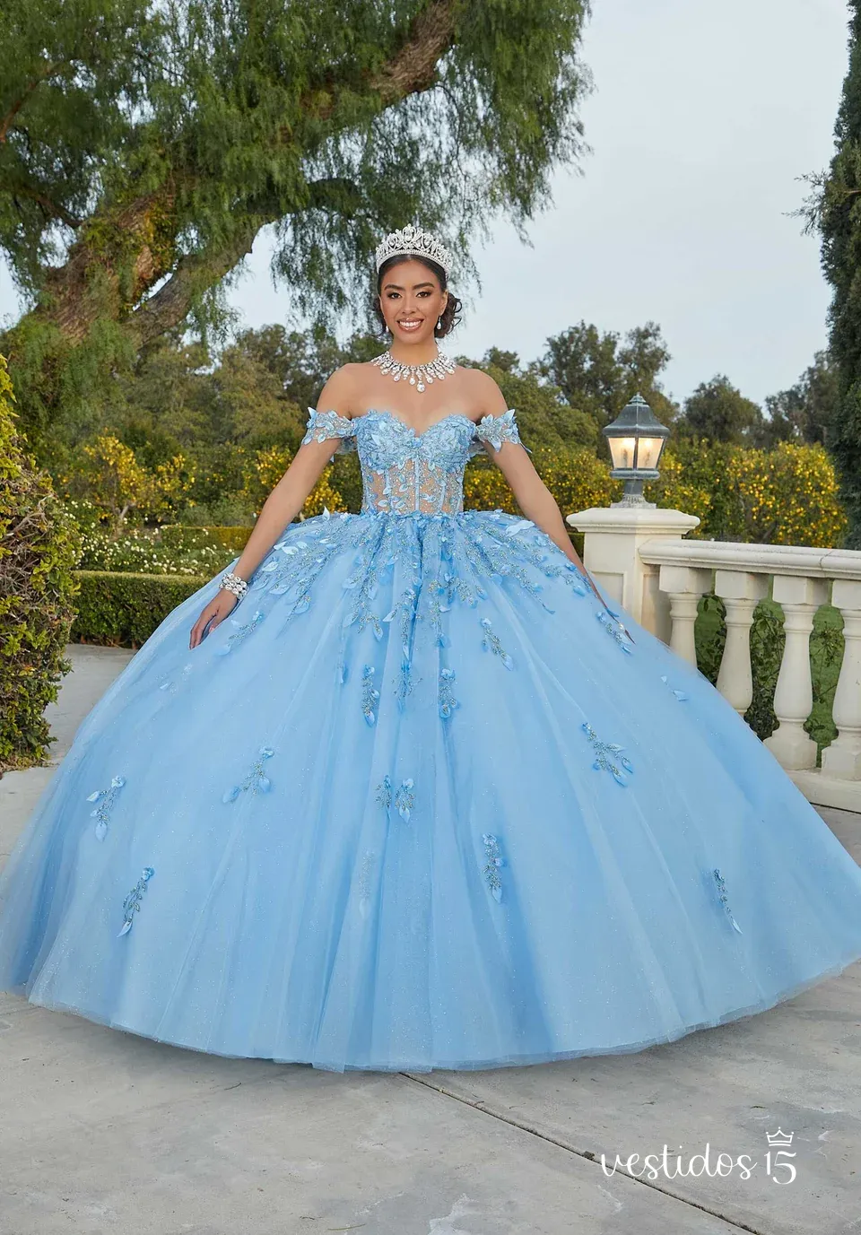 Vestido 15 azul angela — diseño exclusivo en Vestidos15