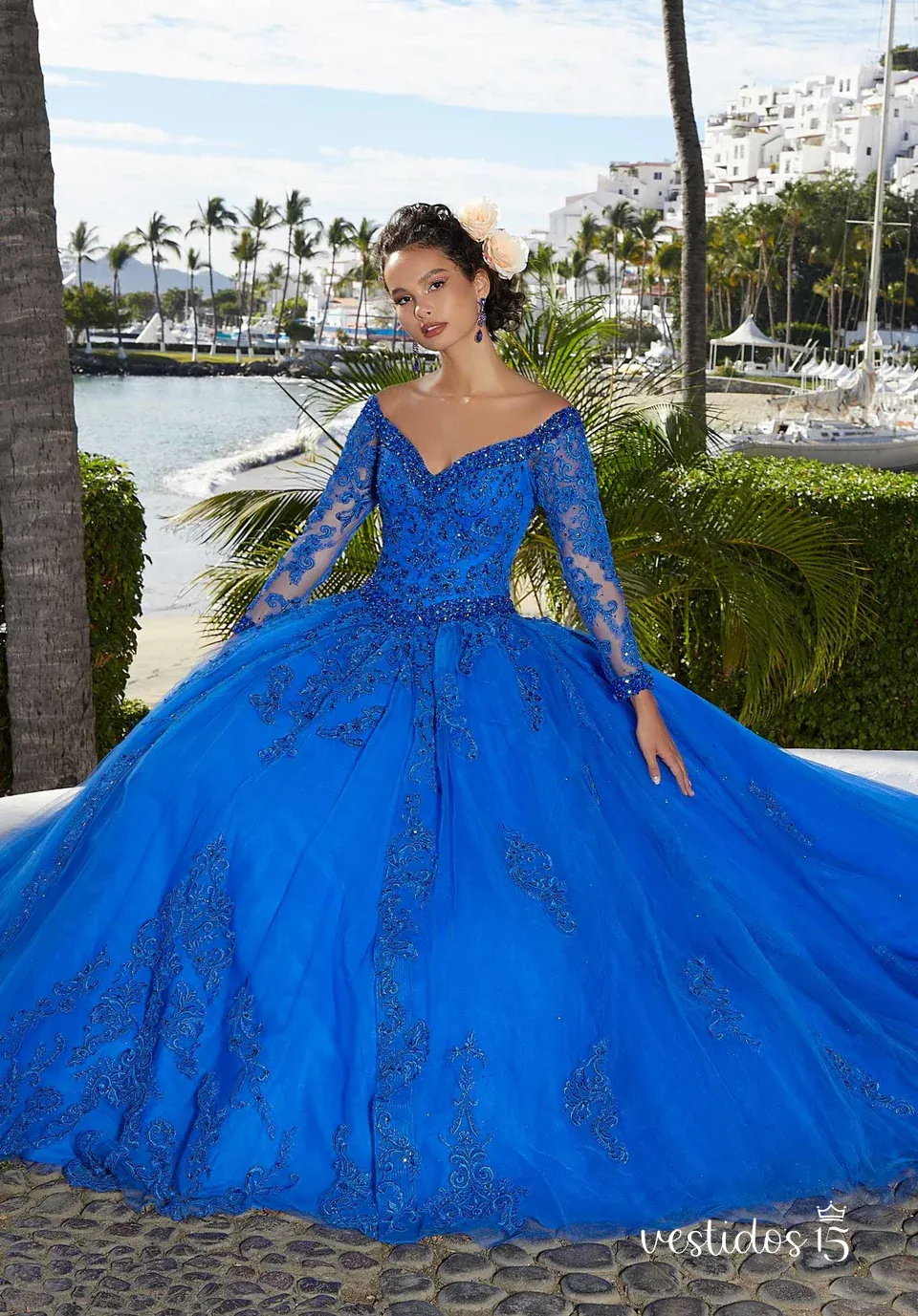 Vestido 15 azul girogina — diseño exclusivo en Vestidos15