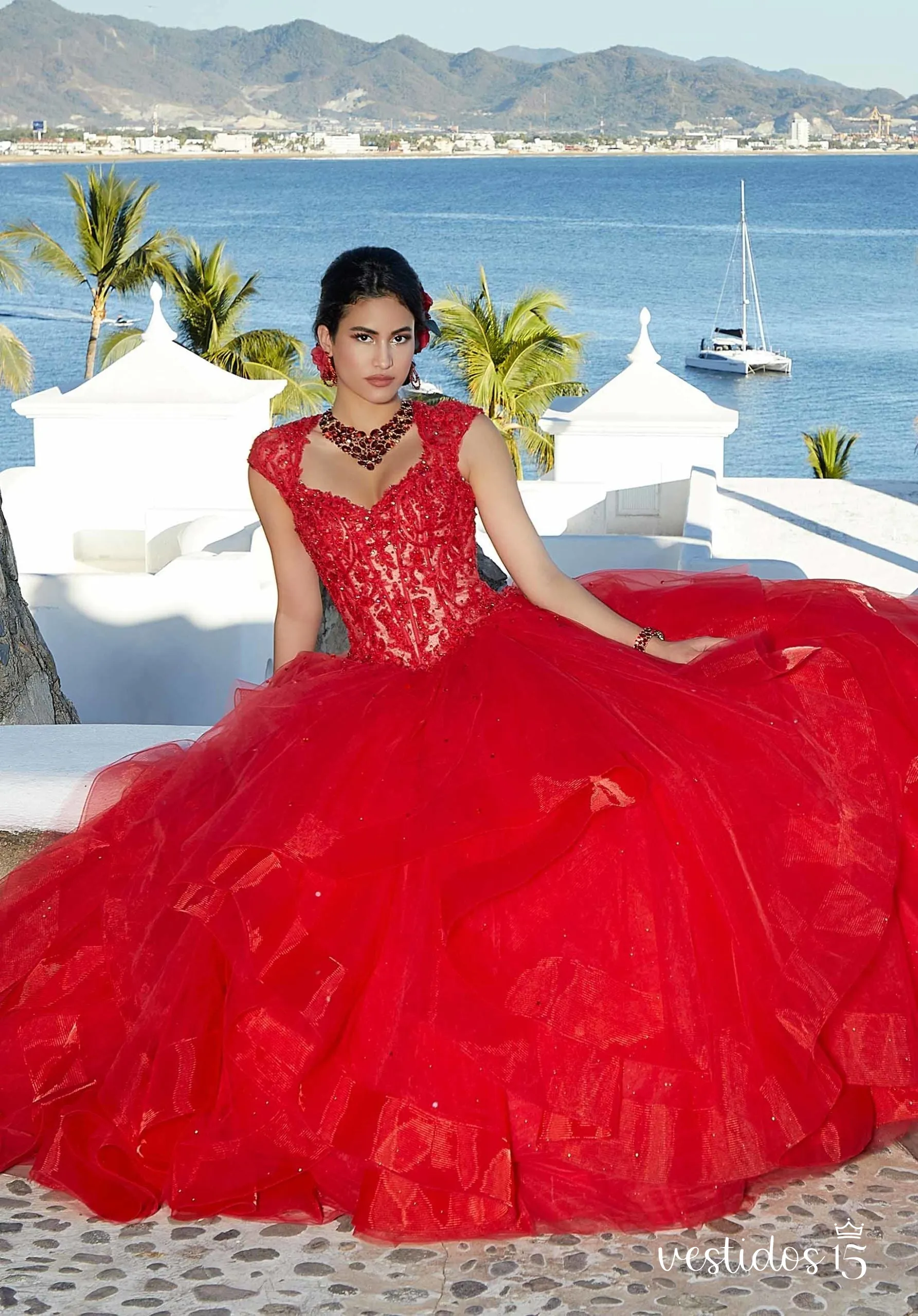 Vestido 15 rojo sabrina de alta calidad en Vestidos15