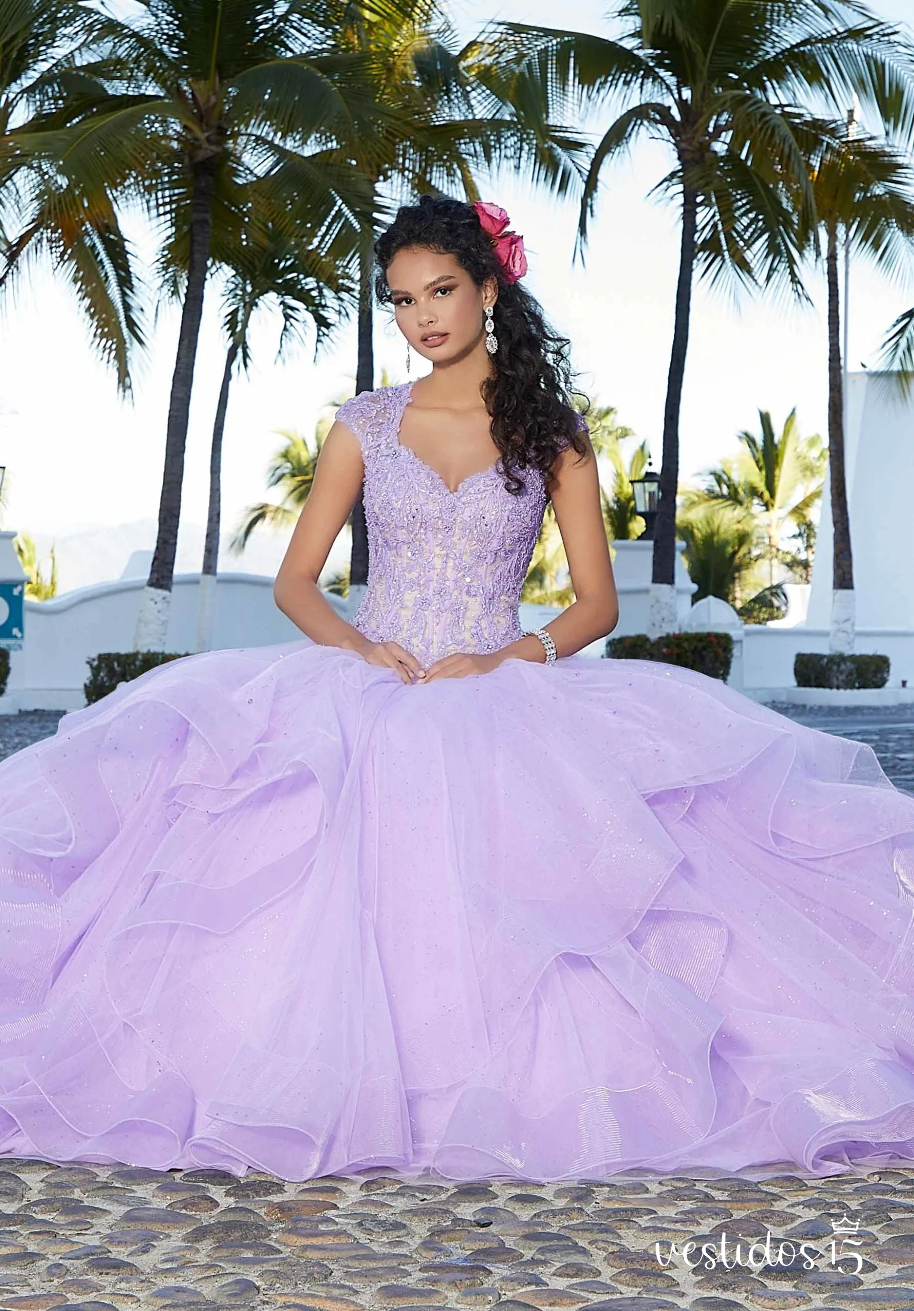 Vestido 15 morado sabrina de alta calidad en Vestidos15