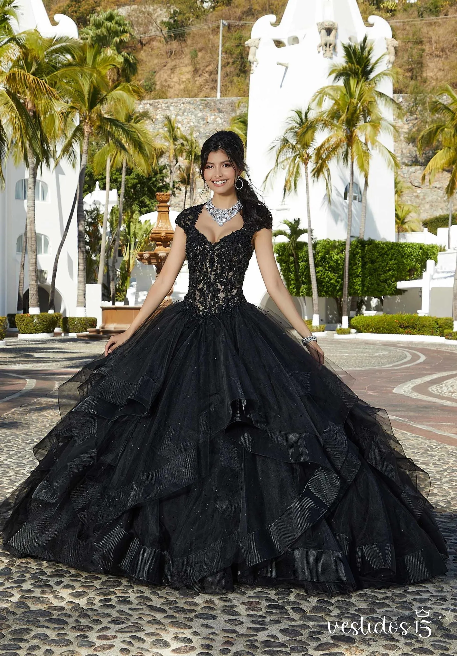 Vestido 15 negro sabrina de alta calidad en Vestidos15